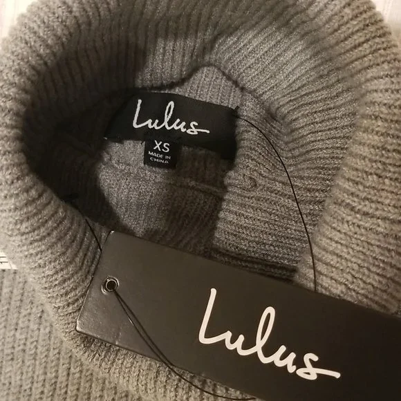 NWT Lulus Snuggled Up Light Grey Knit Turtleneck Midi Sweater Dress, XS - Picture 8 of 16